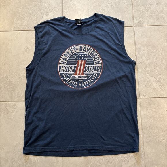 Harley Davidson Tank Shirt Size 4XL Mens Sleeveless Colonial Blue Motorcycle - Picture 1 of 8
